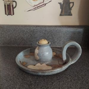 Judy Jones Dogwood & Chickadee Hand Crafted Chamberstick Candleholder